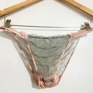 Mimi Holiday Sexy Feminine Lace and Silk Bikini Panties in Gray/Pink, Medium